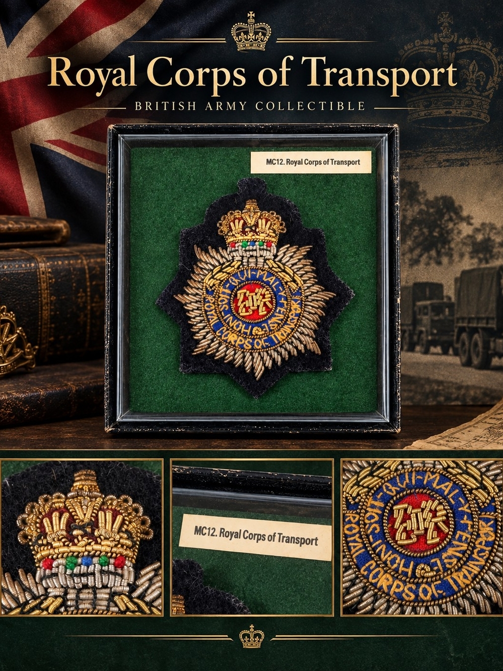Royal Corps of Transport Embroidered Badge - Black & Gold Patch